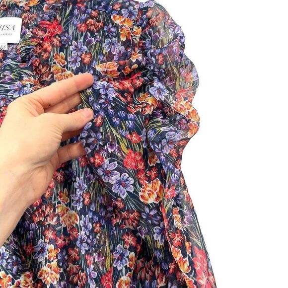 MISA Halima ruffle mini Dress in Augusta Floral Size XS chiffon button up violet - Picture 9 of 15